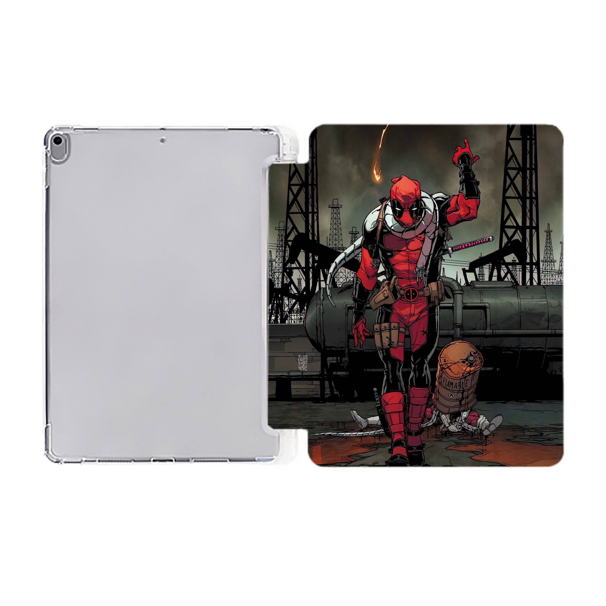 （画像用） Deadpool デッドプール IPad ケース ペン収納付き 三つ折りスタンド PUレザー×シリコン 対応機種9.5/10.5/10.9インチ